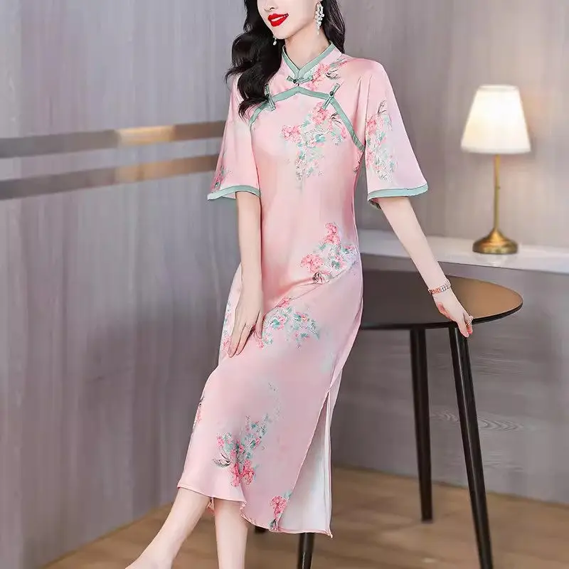 Summer Dress Retro Women 2024 Fashion Short Sleeve Oversized Loose Chinese Style Improved Cheongsam Dresses Elegant Qipao K1008