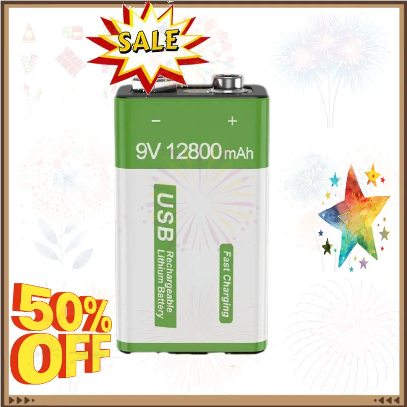 SWZY 9V 12800mAh Li-ion Rechargeable Battery Type-C Battery 9V USB Lithium for Multimeter Microphone Toy +USB Charging Cable Bat