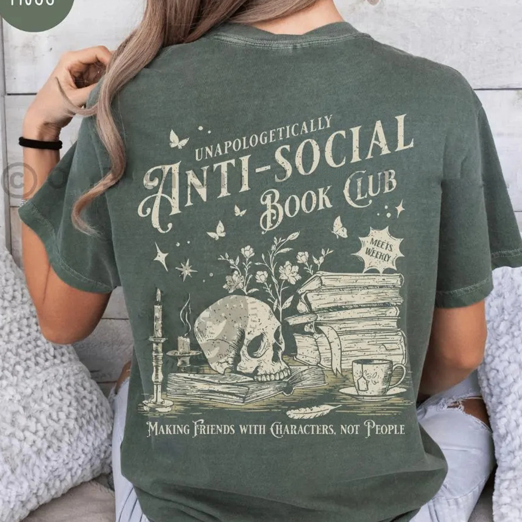 Vintage Anti-social Book Club 2 Sided Comfort T-Shirt for Introverted Romance Reader Distressed Tee Trendy Casual Streetwear - Image 5