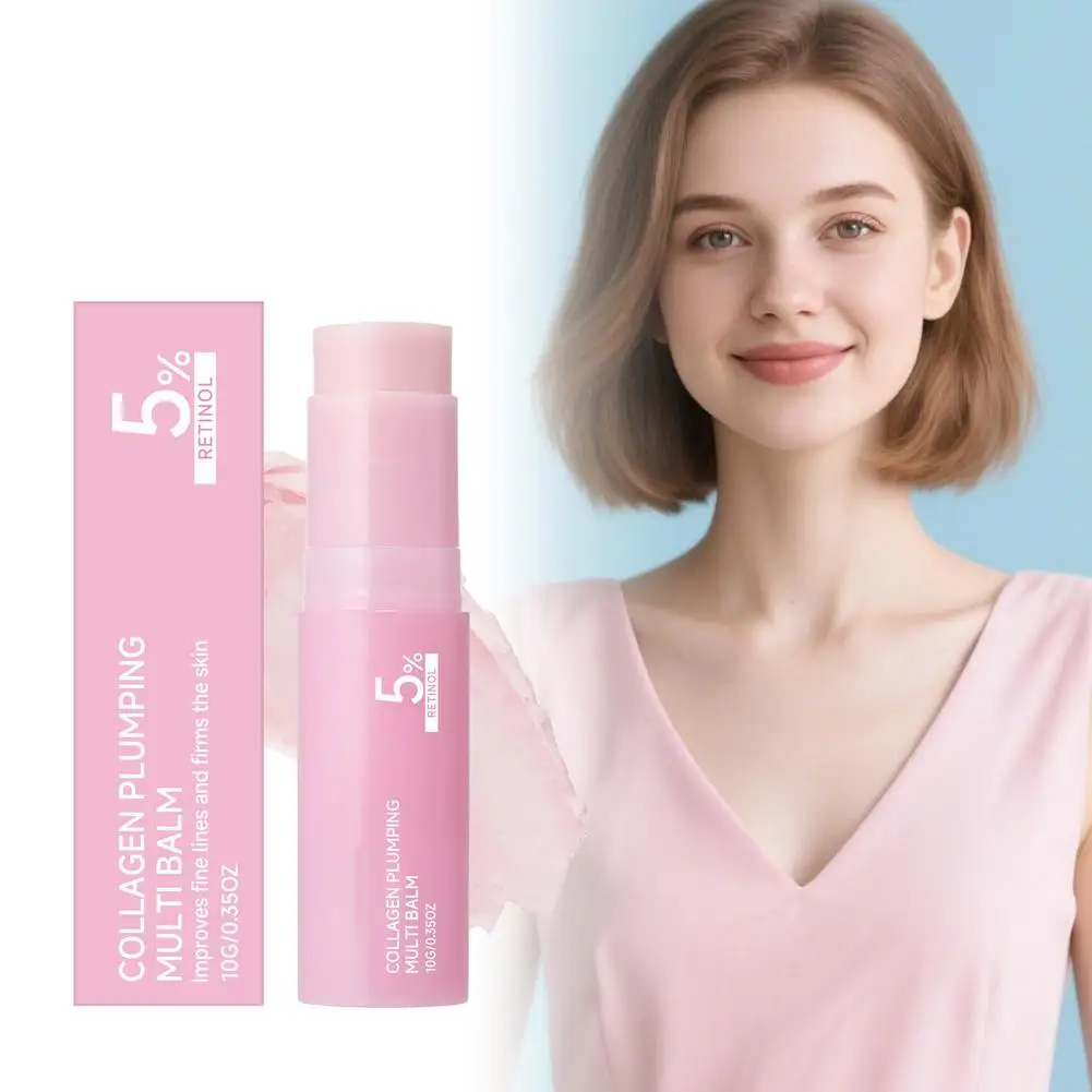10g Pink Collagen Plumping Multi Balm Korean Original Protable Care Blam Improves Fine Lines Firms Skin Eye Lip Face Cream Stick