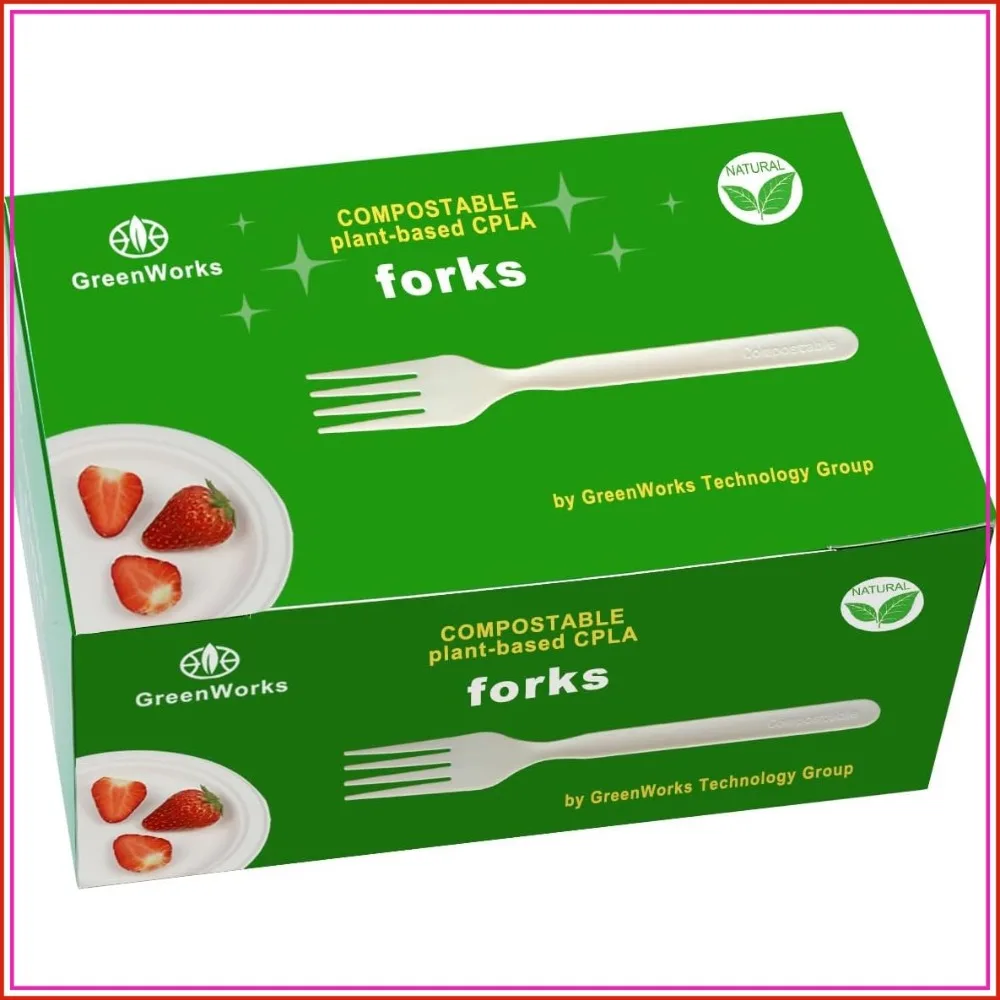 Compostable Forks, 100 Count Heavy-Duty Cutlery, BPI Certified, Heat Tolerant to 200°F, Eco-Friendly Disposable Utensils