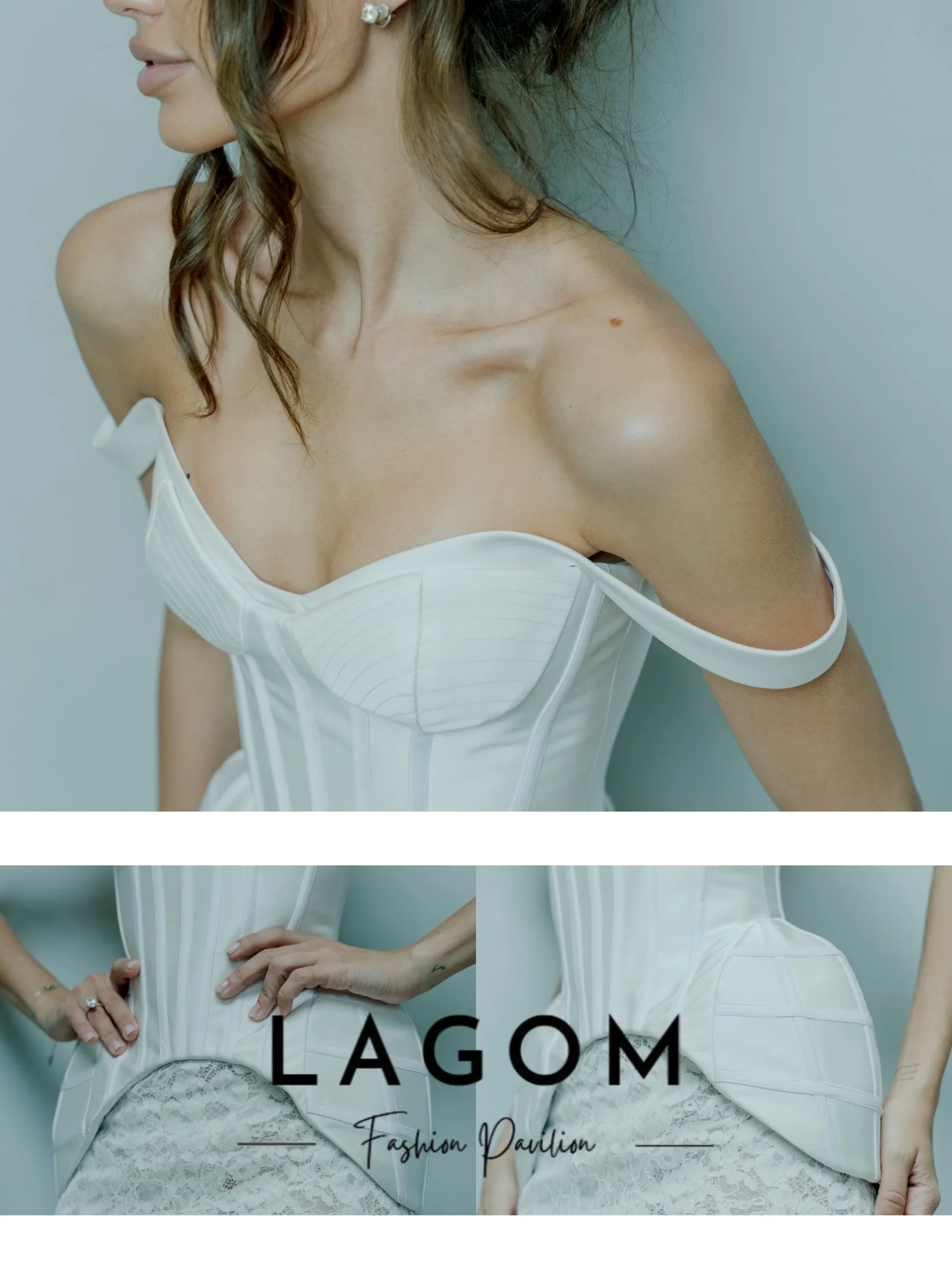 Lagom White Unique Off Shoulder Satin Corset Lace Skirt Bridal Gown Mermaid Wedding Dress Ruffle Hem Vestido de novia Customized