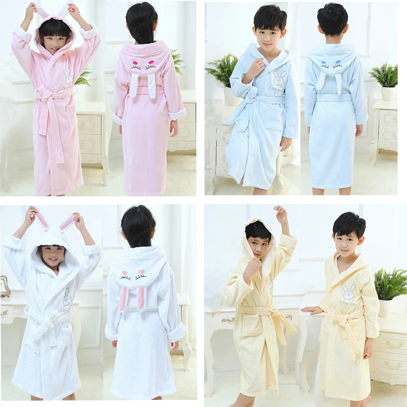 Kids Cotton Bathrobe with Hood  Comfortable Absorbent Soft Fabric Easy Wear Home Leisure Robe for Boys Girls