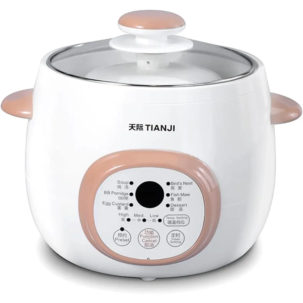 

Tianji Electric Stew Pot, Ceramic Soup Porridge Cooker, Slow Cookers with Lid, 1L, White
