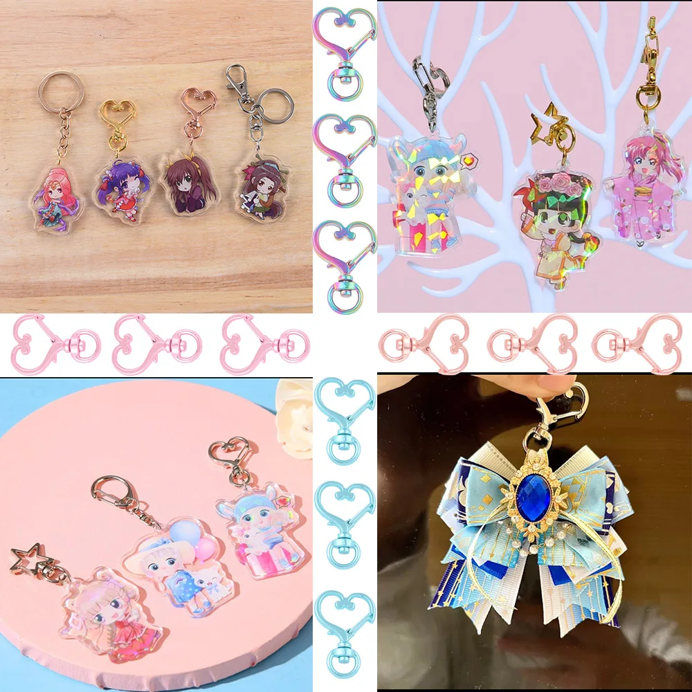 Heart-Shaped Swivel Lobster Claw Clasp,Metal Swivel Snap Hook Keychain Colorful Heart Clips for Keychain Lanyard,Jewelry