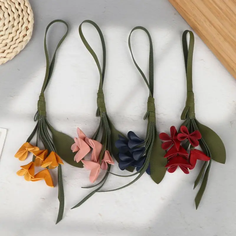 [YY35]1Pcs PU Leather Simulation Flower Bag Charm Hanging Keychain Car Drape Exquisite Jewelry Personalized Pendant[ZN]