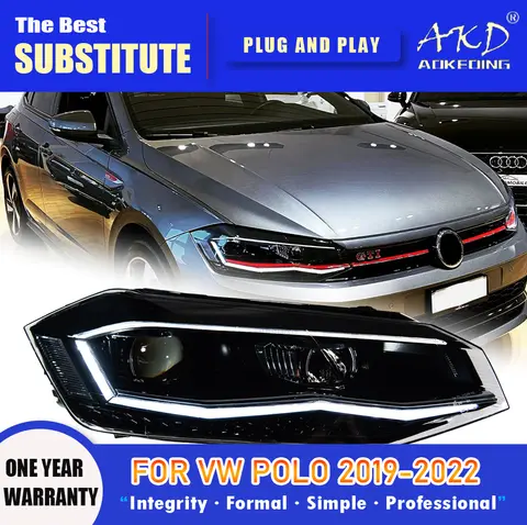 AKD Lâmpada de Cabeça para VW Polo Farol LED 2019-2022 Faróis POLO DRL Sinal de Volta Alto Raio Anjo Olho Lente Do Projetor