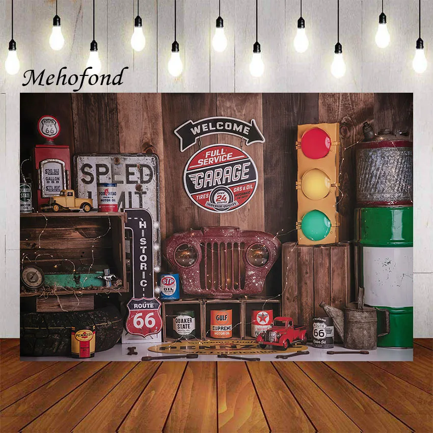 Mehofond Photography Background Car Repair Warehouse Automobile Mechanic boy 1st Birthday Cake Smash Decor Backdrop Photo Studio