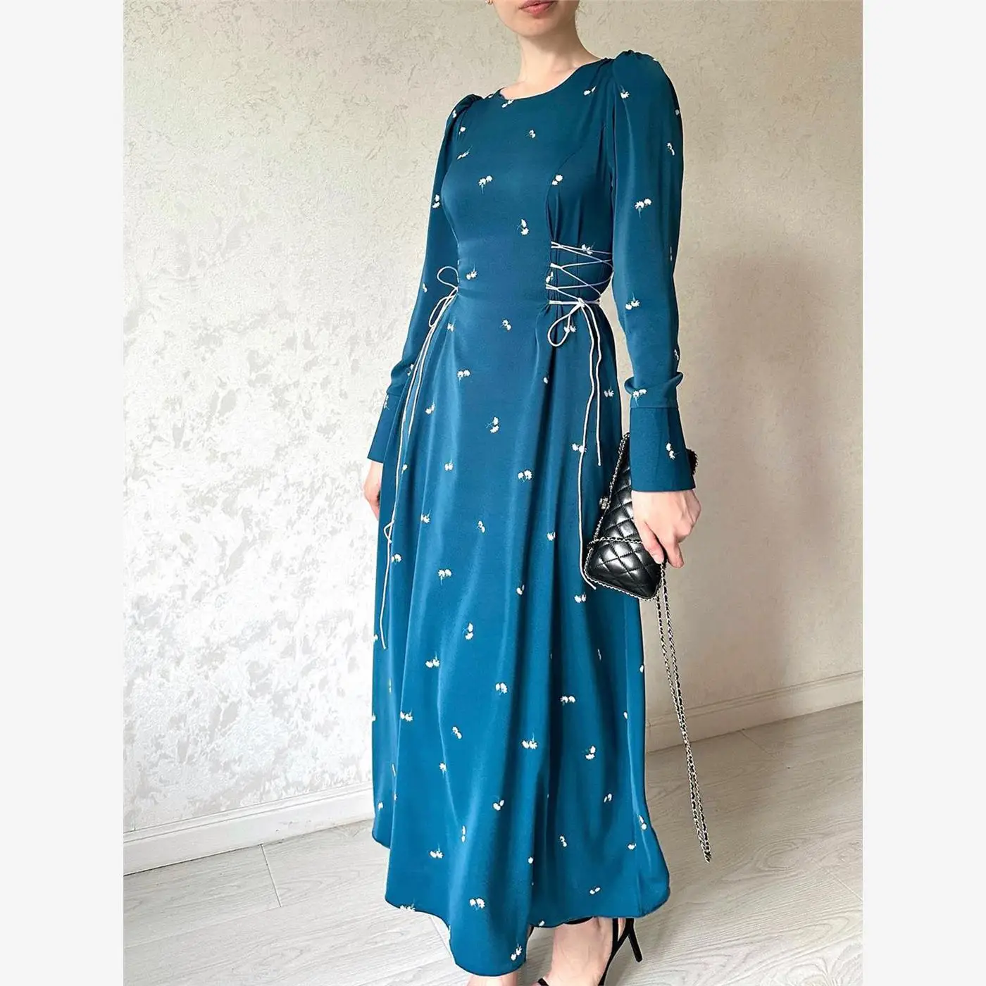 Falda acampanada de cintura alta con estampado floral azul Maxi Dr Design Sense ort Sve round Ne Street Sle Summer Long Dr