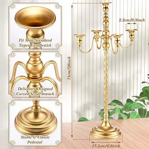

6pcs Elegant Scroll-Branch Metal Candelabras 21” Five-Arm Taper Candle Holders For Wedding Banquet Birthday Party Table Decor