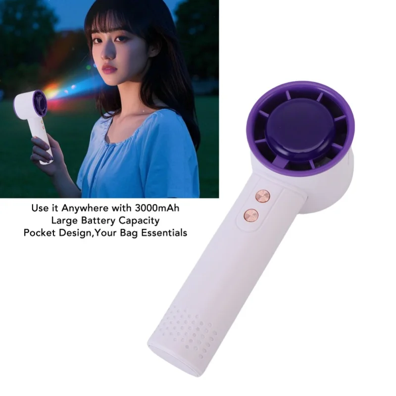 Portable Handheld Fan 3000mAh Rechargeable Personal Cooling Fan with 7 Color LED Ambient Light for Home Office Outdoor Travel