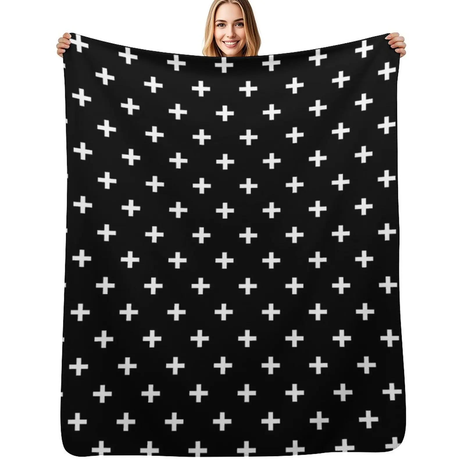 Swiss Cross Black and White Throw Blanket christmas gifts Soft Beds Fashion Sofas for babies Luxury St Blankets
