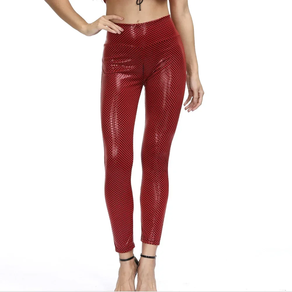 Pantaloni leggings skinny da donna in ecopelle che modellano i fianchi pantaloni lunghi push up collant sexy con cerniera aperta sul cavallo Leggings da palestra in pelle PU