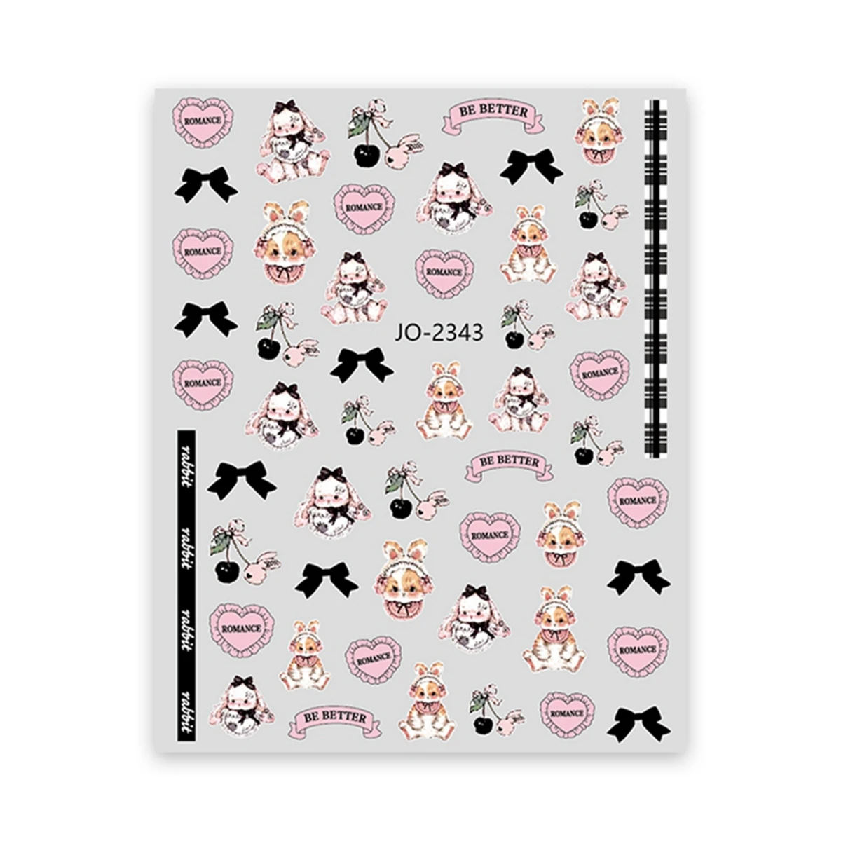 Valentine's Theme Stickers For Nails Cute Rabbit Bow Heart Design Nail Art Decoration Decals