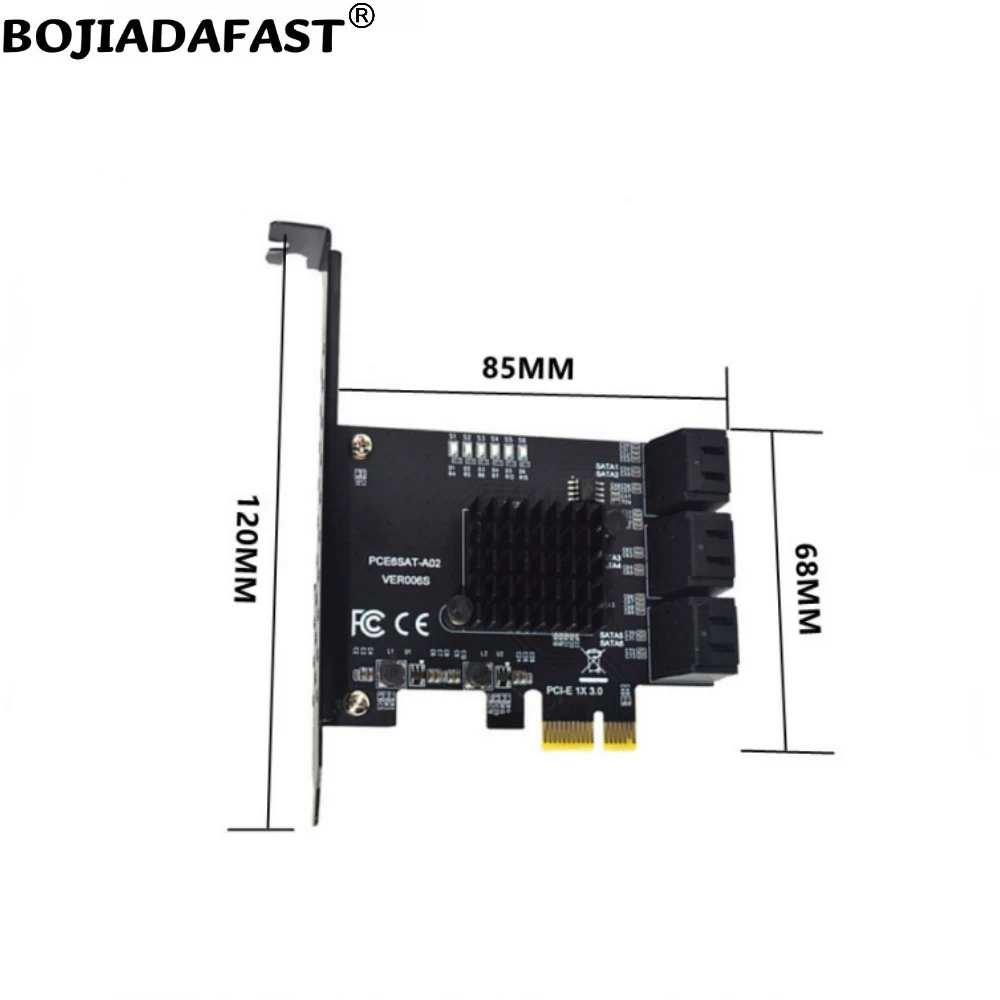 6 * SATA 3.0 7PIN Connector to PCI-E 3.0 1X Adapter Expansion Riser Card 6Gbps ASM1166 For Hard Disk Drive