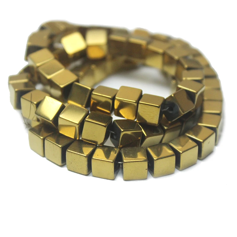 Natural Stone Cube Square Golden Hematite 2/3/4/6MM Spacer Loose Beads For Jewelry Making DIY Bracelet Necklace Accessories