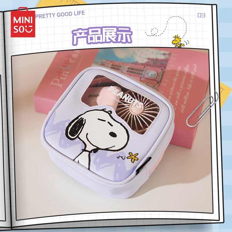 Miniso-Kawaii Snoopy Anime PU Leather Coin Purse, Carteira Portátil Dos Desenhos Animados, Saco De Armazenamento De Fone De Ouvido, Chaveiro Cosmético, Presente De Moda, Novo