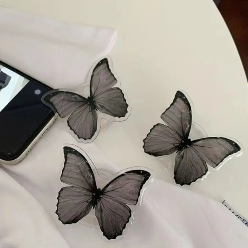 Black butterfly Socket Folding Grip Tok Bionic Butterfly Phone Holder 3D Effect Transparent handle insect phone Stande