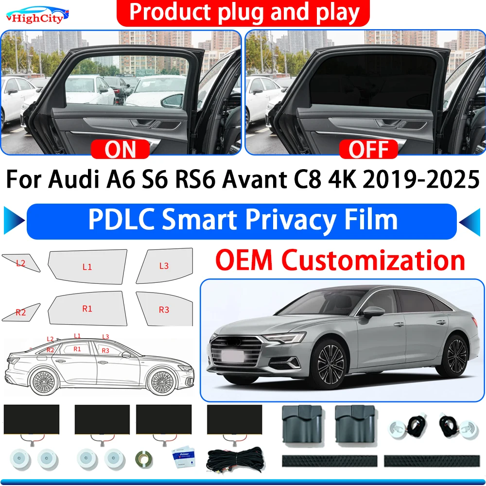 For Audi A6 S6 RS6 Avant C8 4K 2019-2025 OEM Switchable Electric Smart Privacy Film Polymer Dispersed Liquid Crystal Film Window