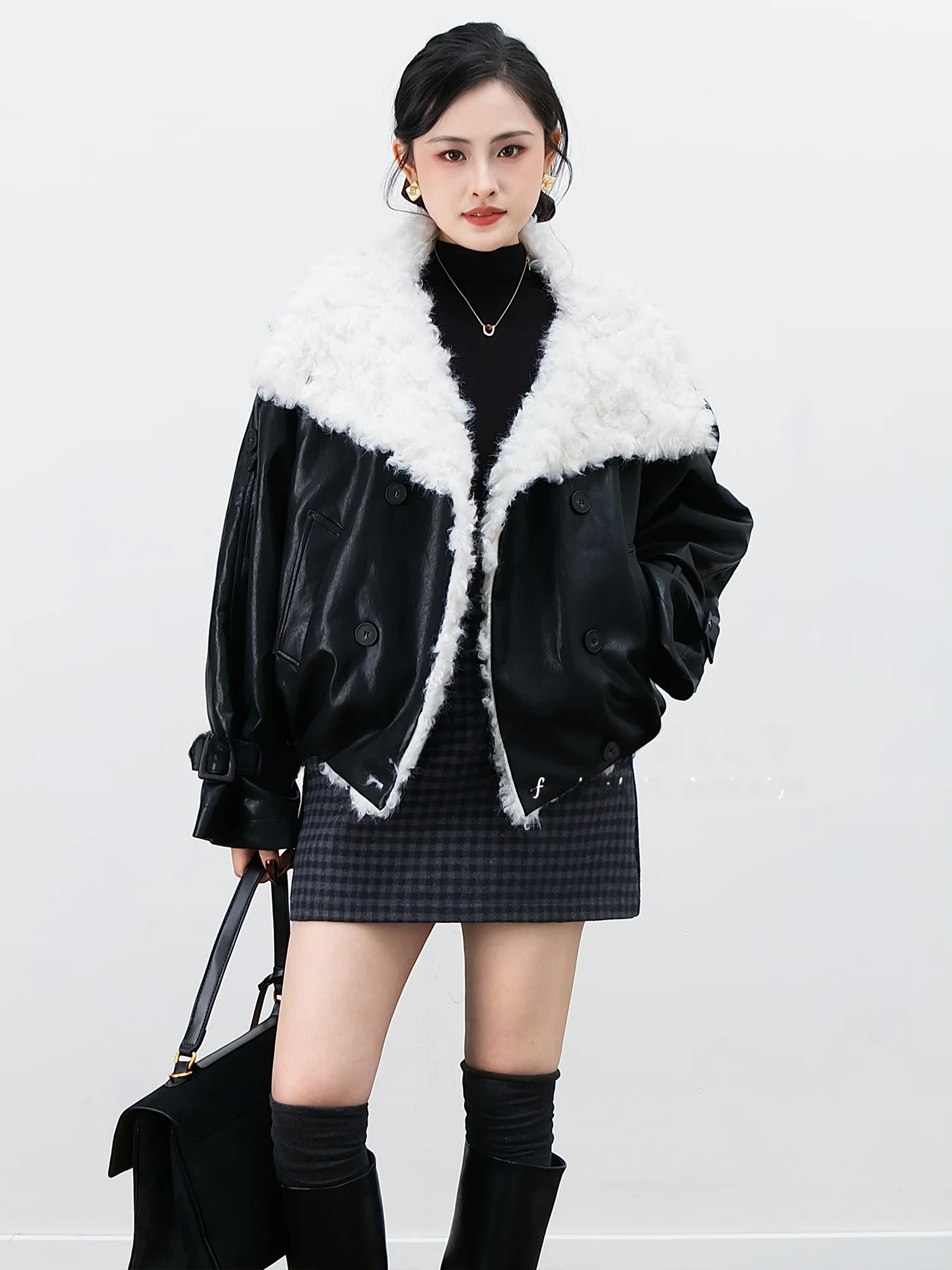 

Женская зимняя парка из овечьей шерсти с отложным воротником, теплая, экологичная, меховая верхняя одежда