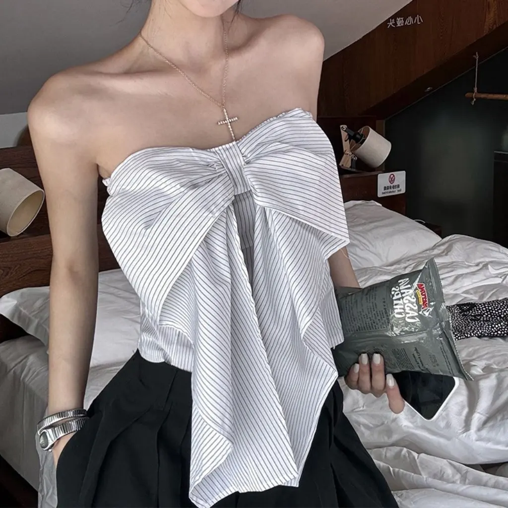 

Элегантный комплект широких брюк с высокой талией для женщин, полосатый топ-труба и повседневные брюки, комплект из двух предметов, весенне-летний наряд