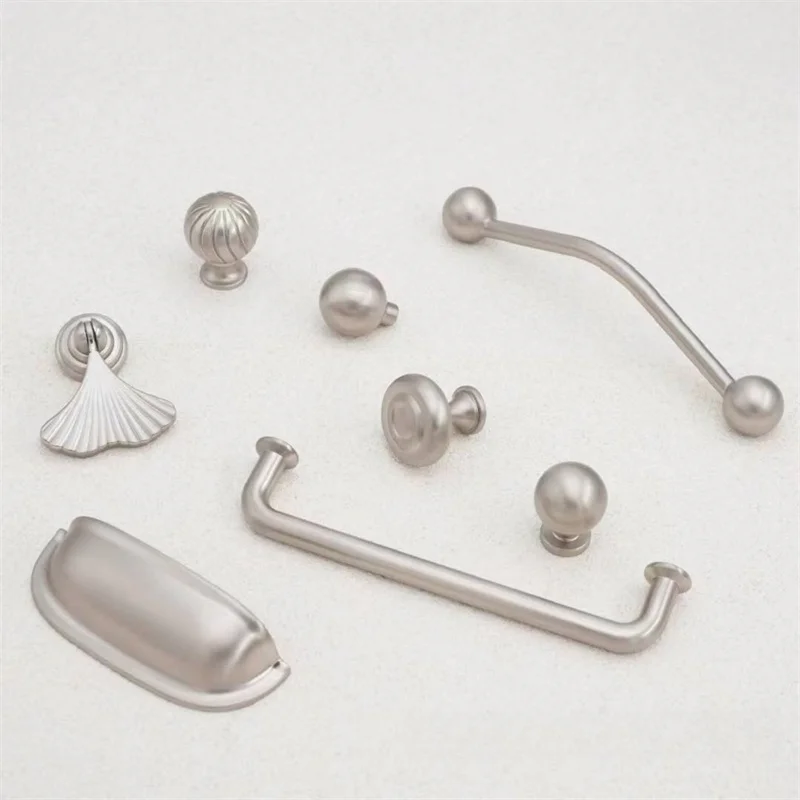 French Matte Silver Brushed Cabinet Door Pulls Wardrobe Handle Single Hole Chorme Cupboard Drawer Knob Kitchen Shoe Handles