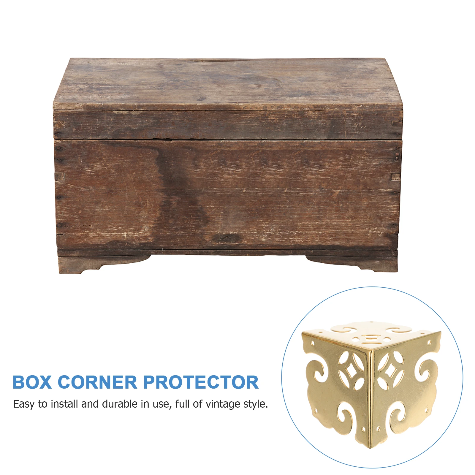 

2 Sets Copper Corner Cover Wood Case Corner Guard Rust-Resistant Decorative Box Hardware Vintage Style Storage Gift Wine