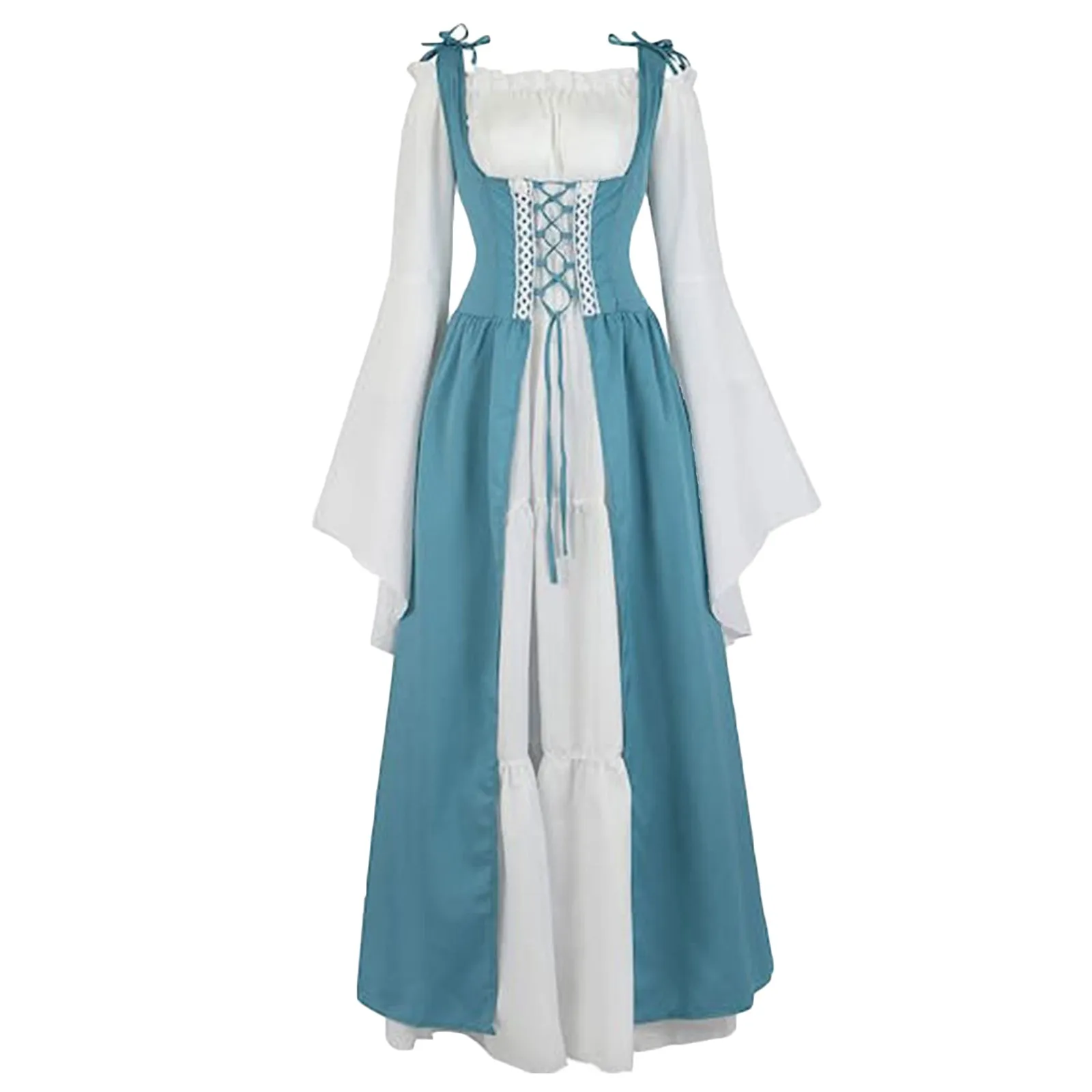

Halloween Women's Tie-dress Medieval Vintage Bandage Corset Masquerade Party Club Elegant Ruffle Sleeve Robe Square Neck Dress