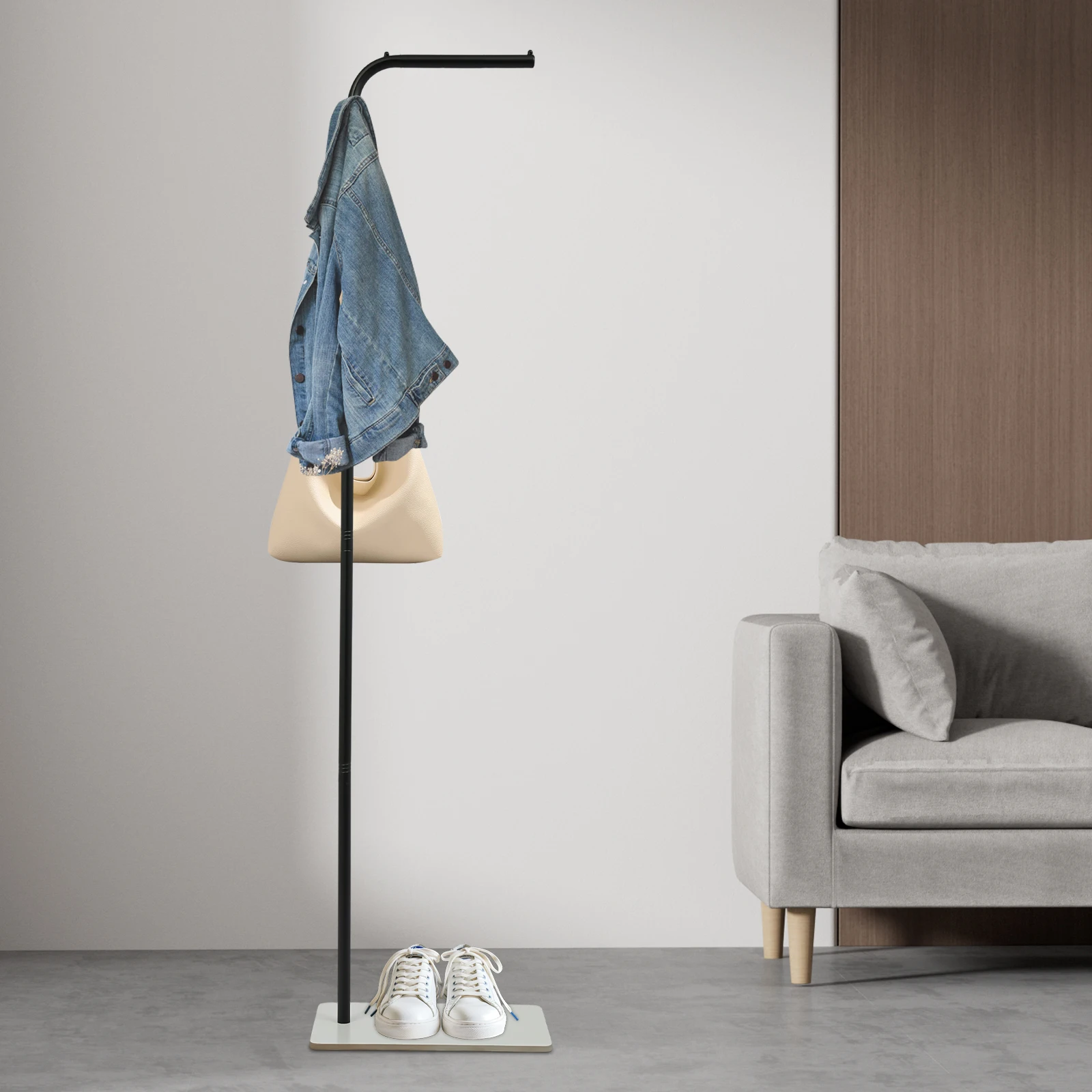 

170cm/66.93in Modern Freestanding L-shape Coat Rack 35kg Load Capacity with 9 Foam Pads for Hallways, Bedrooms, Living Rooms
