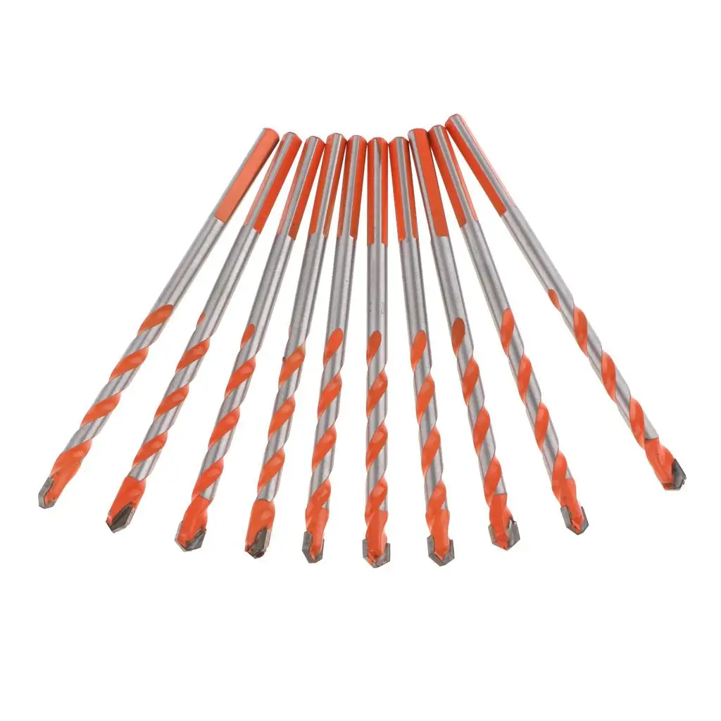 10pcs Cemented Carbide Twist Bits Triangle Tip Ceramic Tile Drill Bit Set 6mm