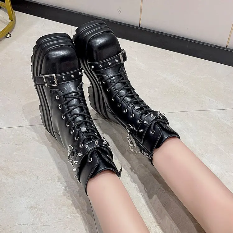 Sli Thi Heel Knight أحذية نسائية منتصف العجل التمهيد فاسق Sle حجم كبير Faionable الخريف الشتاء موسم بولي Material المواد