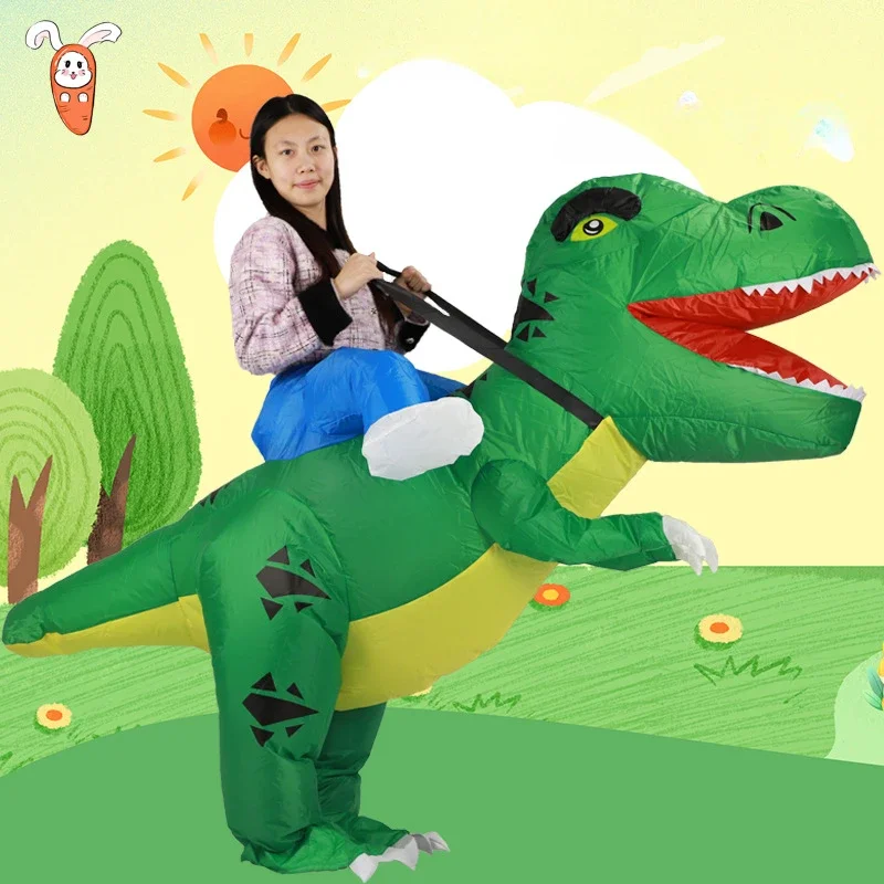 Halloween Dinosaur Inflatable Suit Ride Funny Little Dinosaur Ride Props Big Head Curved Tail Dragon Inflatable Suit