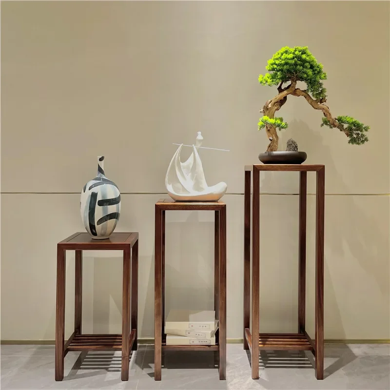 New Chinese ebony all solid wood flower stand living room balconyflower stand artwork potted plant storagerack display stand