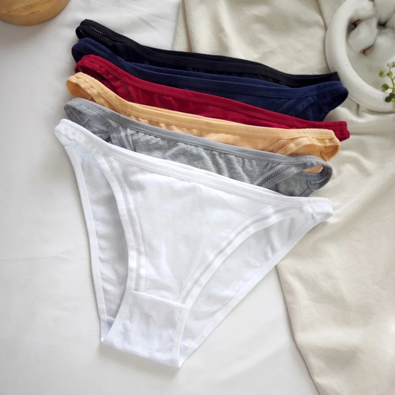 3-teiliges Set Damen-Slips aus Baumwolle mit niedrigem Bund und Netzseitenfeldern, brasilianische Höschen, sexy Dessous, bequeme, atmungsaktive Unterwäsche, M-XL – Detail 6