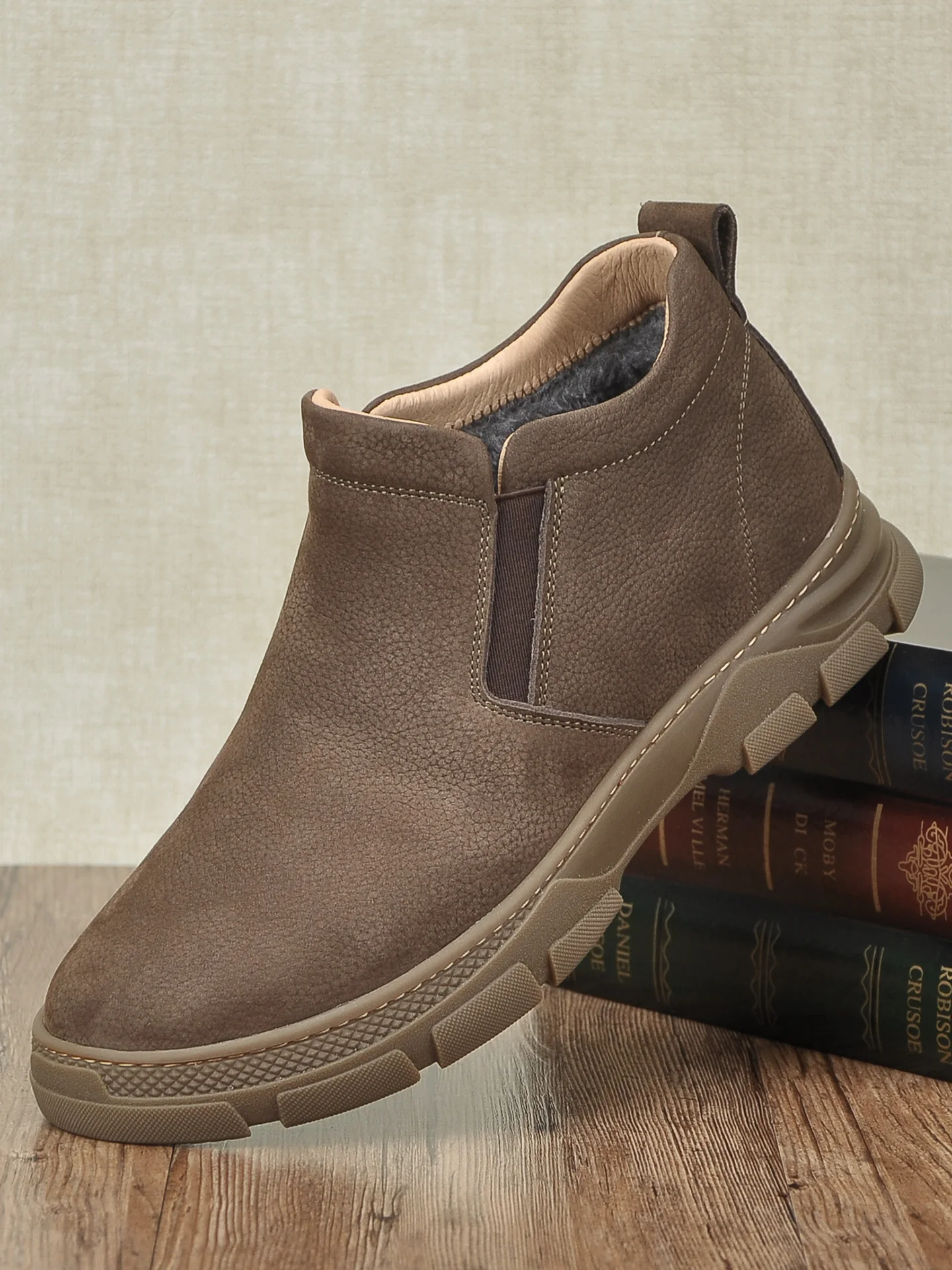 

Мужские ботинки из натуральной кожи, осенне-зимние, высокие, без шнурков, из матовой кожи, в стиле ретро, повседневные, на флисовой подкладке, хлопковые.