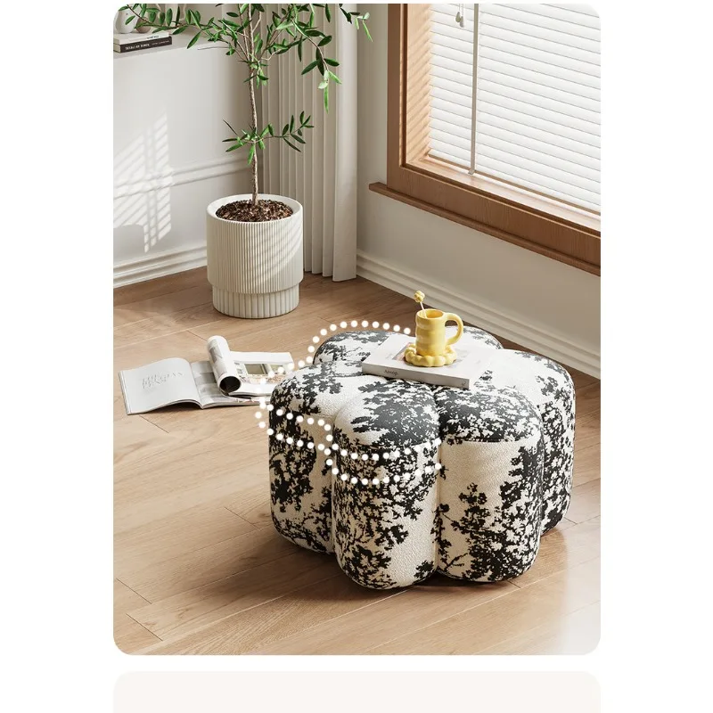 Cream wind sofa stool light luxury high-end petal stool living room shoe change stool household door round minimalist