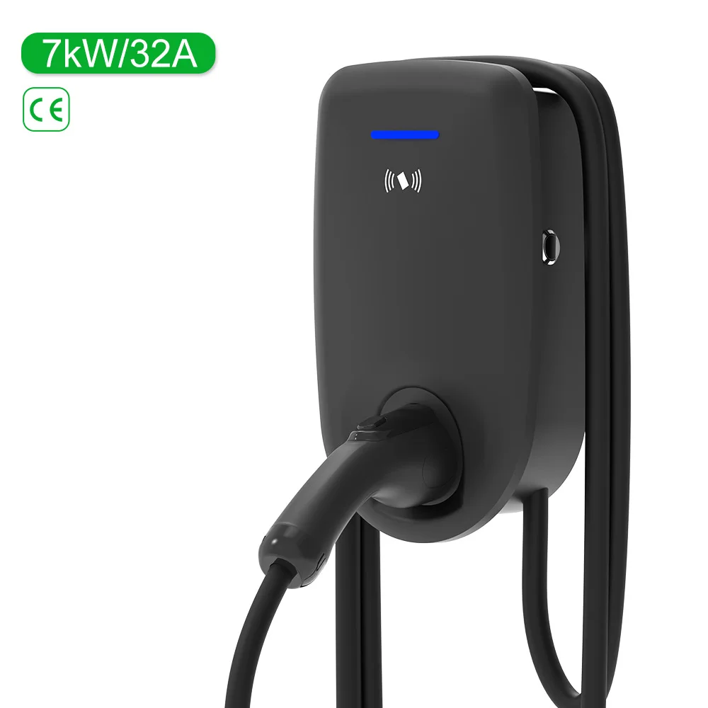 European Standard 7kw Outdoor AC Pile Type2 Household Charger Green New Energy Wall-mounted Electric Car Charging Station