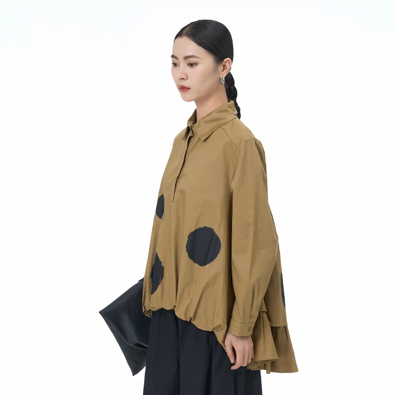 2025 spring new long-sleeved shirt set top blouse large size women\'s loose thin casual shirt poldot 1932