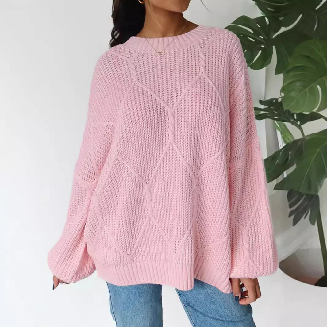 Nieuwe dames ronde hals holle effen kleur comfortabele gebreide trui met lange mouwen Pull Femme Klamotten Damen dames wintertrui