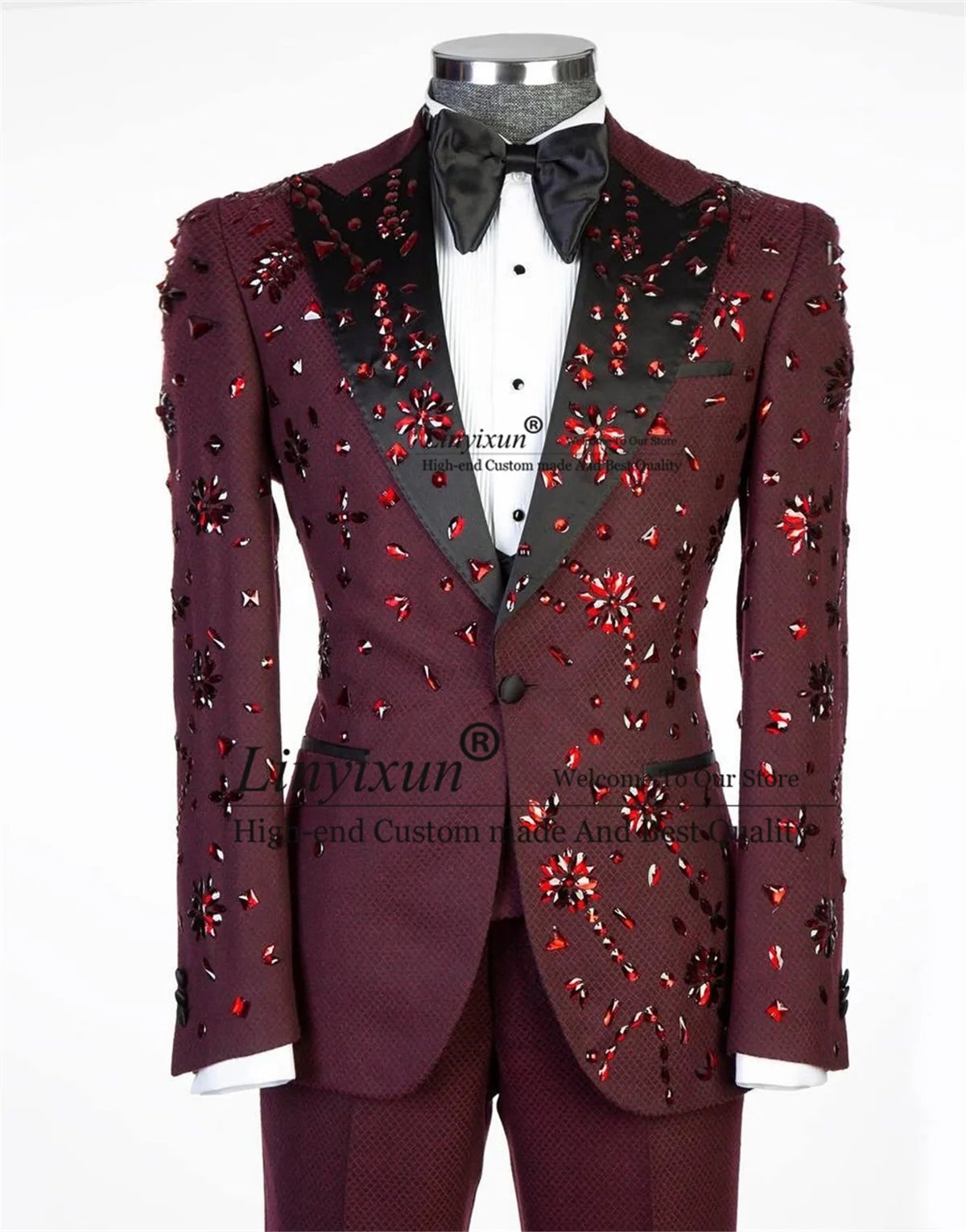 

Мужской костюм с блестящими металлическими украшениями из бисера, индивидуальный смокинг для жениха с остроконечными лацканами, комплект из 3 предметов, мужские пиджаки, тонкий костюм Homme