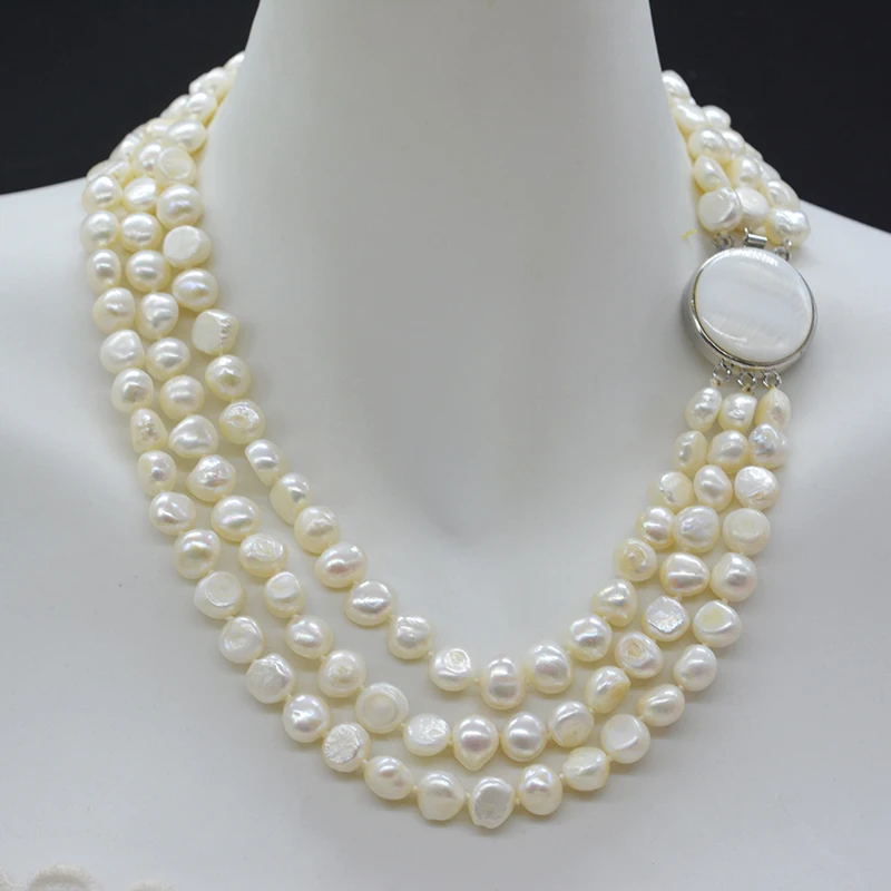 

9MM 3 layers of the most classic Baroque pearl necklace / bracelet SET 18-23"