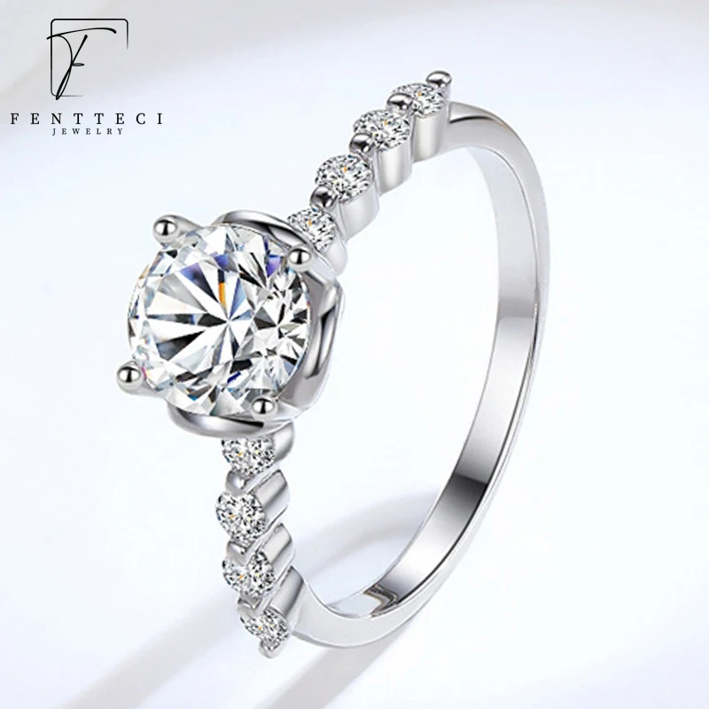 

FENTTECI 1 CT Moissanite Diamond with GRA Certificate Engagement Ring For Women 925 Sterling Silver Wedding Fine Jewelry 2023