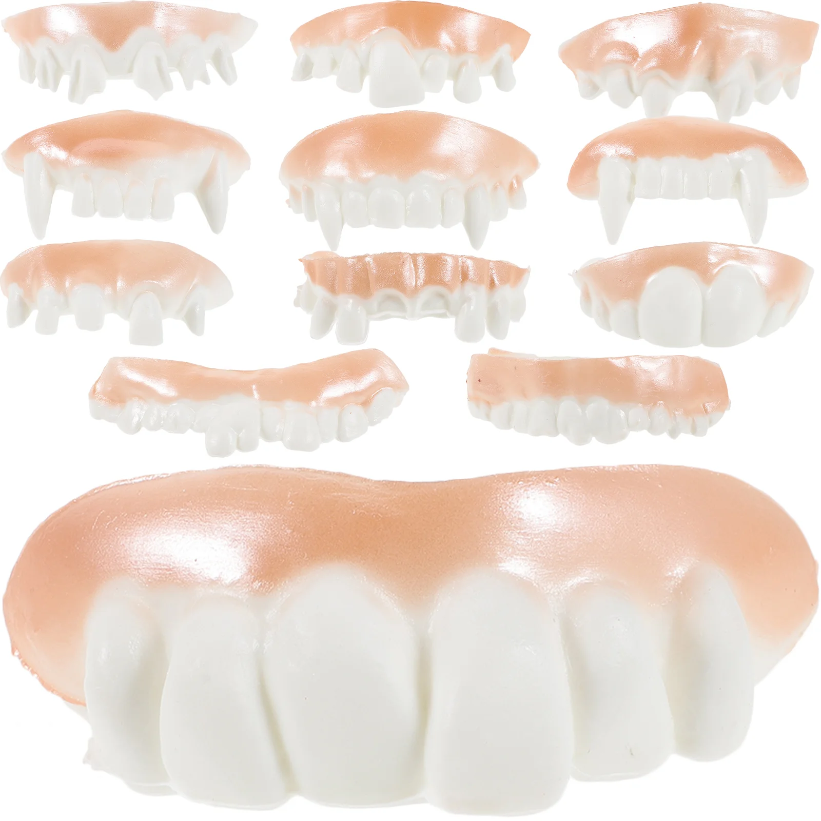 24 piezas de dentaduras postizas de Halloween, disfraces feos, divertidos para adultos, juguete de plástico falso de Pvc