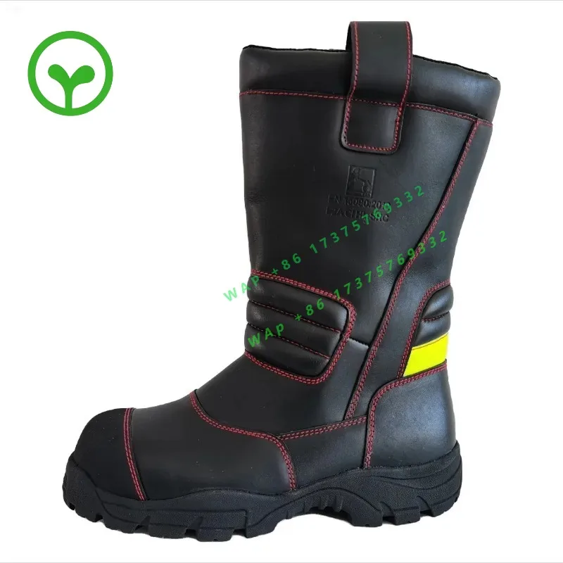 【Best-selling】Slip On fire boots with Reflective Leather Fire fighter boots Flame retardant with Steel toe Oil resistant outsole