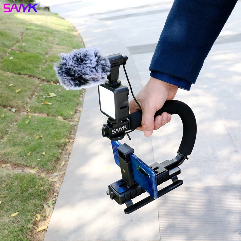 SANYK U Form Handy Kamera Stabilisator Video Stabilisator Einschließlich Mikrofon Led Füllen Licht