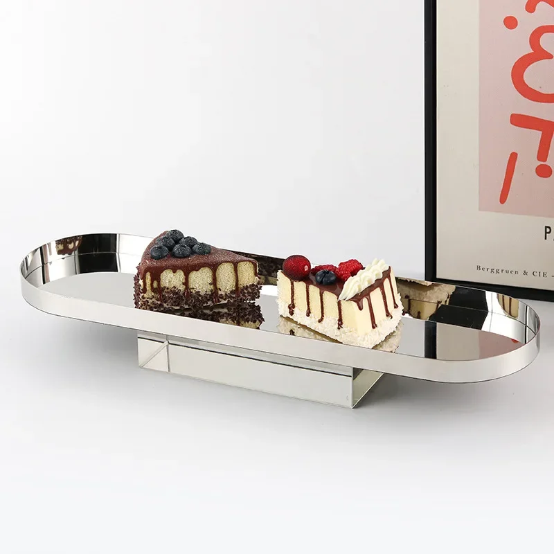 

For Modern Art Crystal Base Fruit Plate, Luxurious Stainless Steel Tray, Dessert Plate, Kitchen, Dining Table, Long Storage Tray