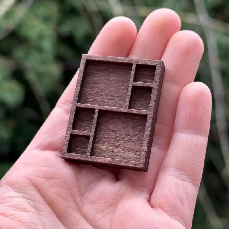 Wooden Mini Jewelry Holder Miniature Crystal Ore Specimen Storage Jewelry Display Tray Multi Compartments Dollhouse Shelf