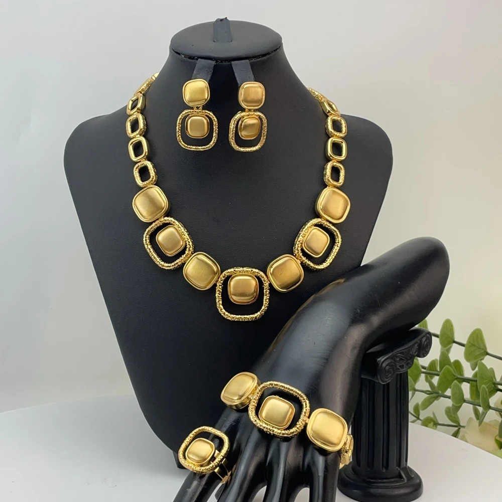 Italian Dubai Simple Style Necklace Luxury Quality African Bride Jewelry Set For Women Party Gifts FHK30037
