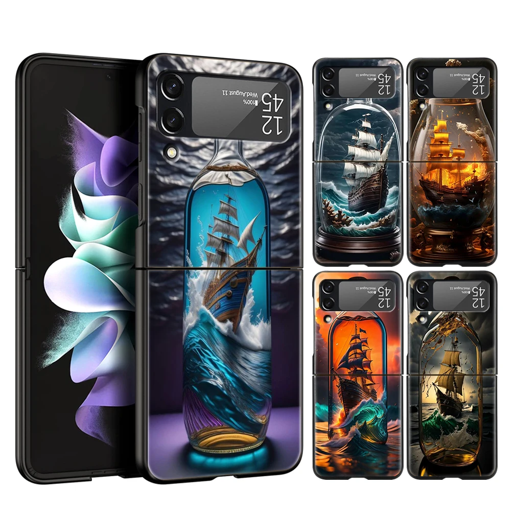 

Жесткий Чехол-книжка из поликарбоната для телефона Samsung Galaxy Z Flip 4 5, черный чехол для Galaxy Z Flip 3, складной противоударный чехол, чехлы, сумки
