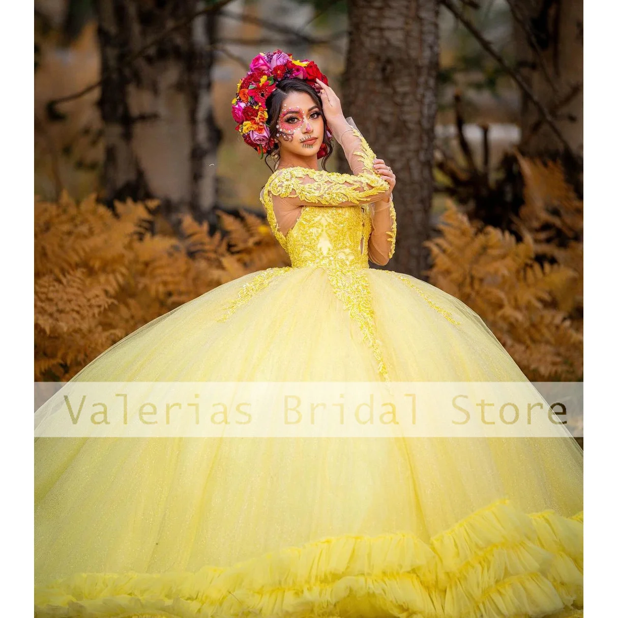 Vestido de baile amarelo com babados, Vestidos Quinceanera, Camadas, Sweet 16, Festa de Aniversário, Vestido de Formatura, Apliques, Robe de Soiree